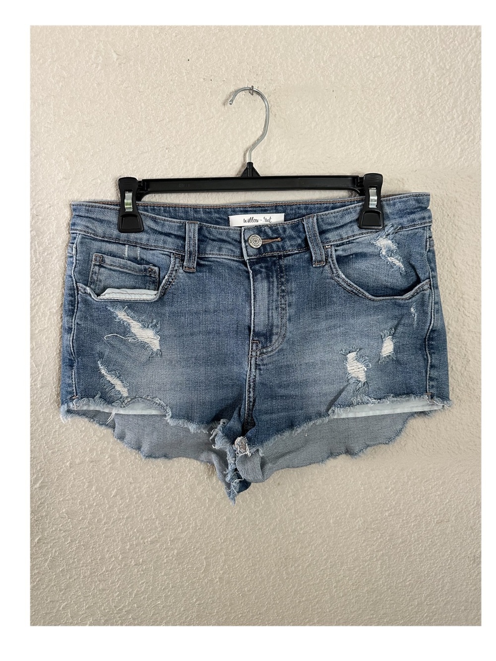 Buckle Light Blue Distressed Denim Shorts